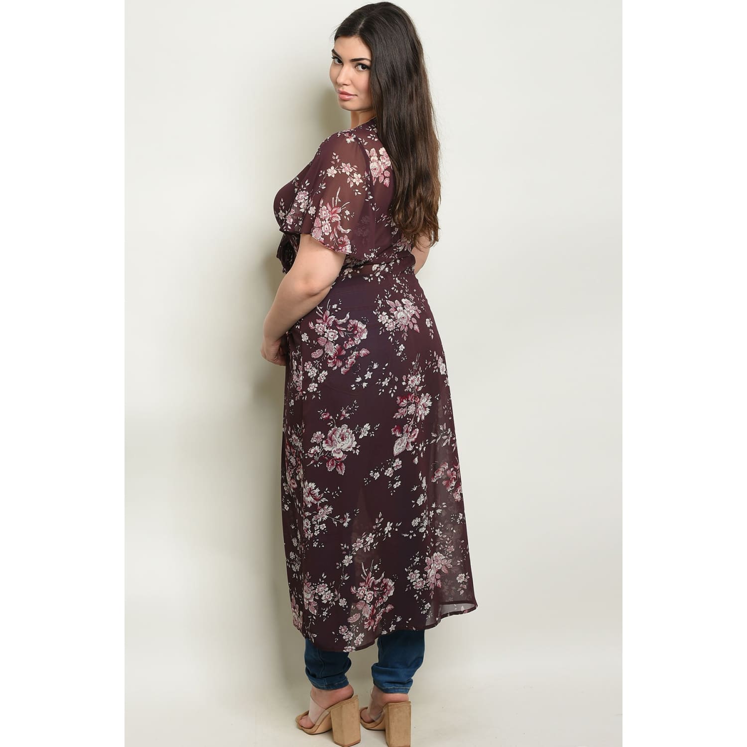 Plum Floral Plus Kimono Top - Best YOU by HTS