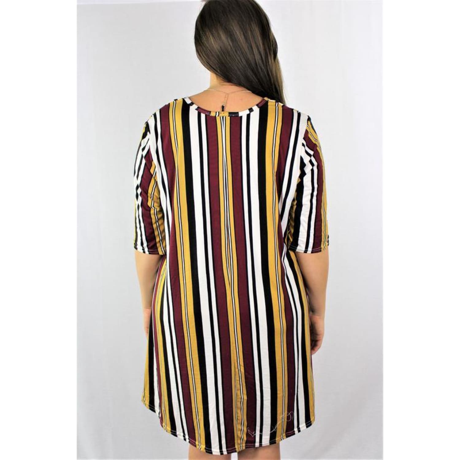 Plus Striped Trapeze Dress Burgundy - DRESSES