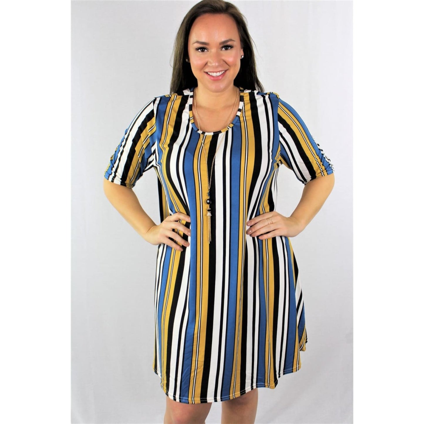 Plus Striped Trapeze Dress - DRESSES