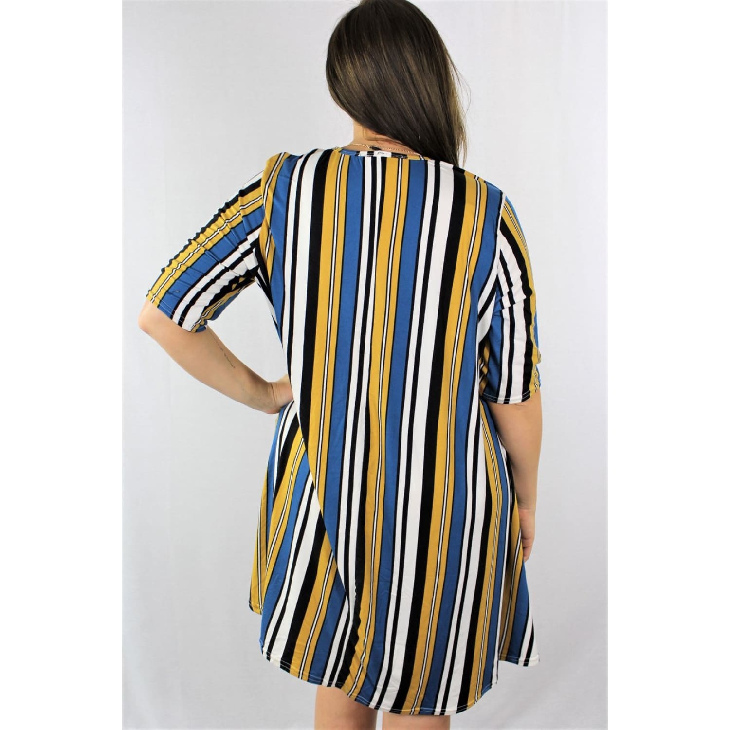 Plus Striped Trapeze Dress - DRESSES