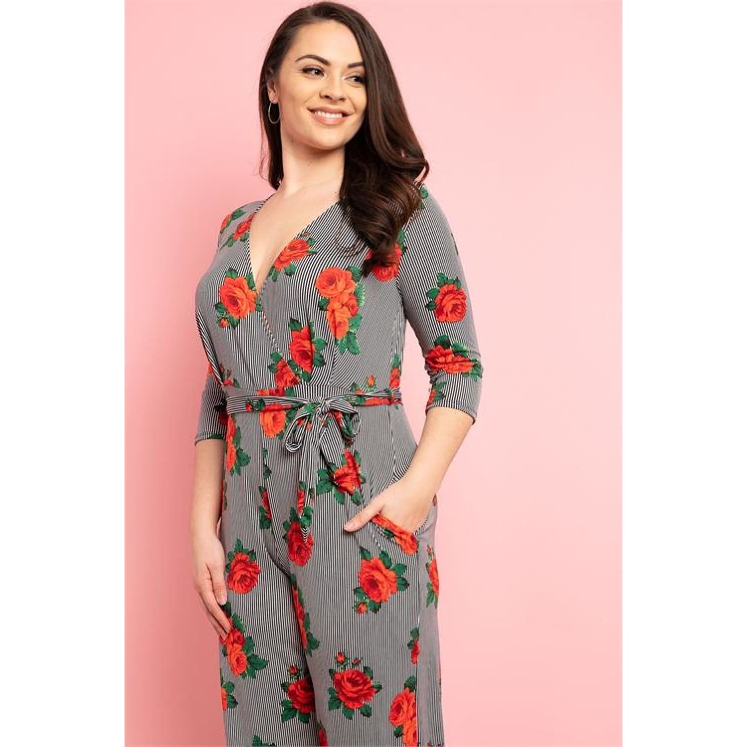 Roses And Stripes Plus Jumpsuit - OUTFITS
