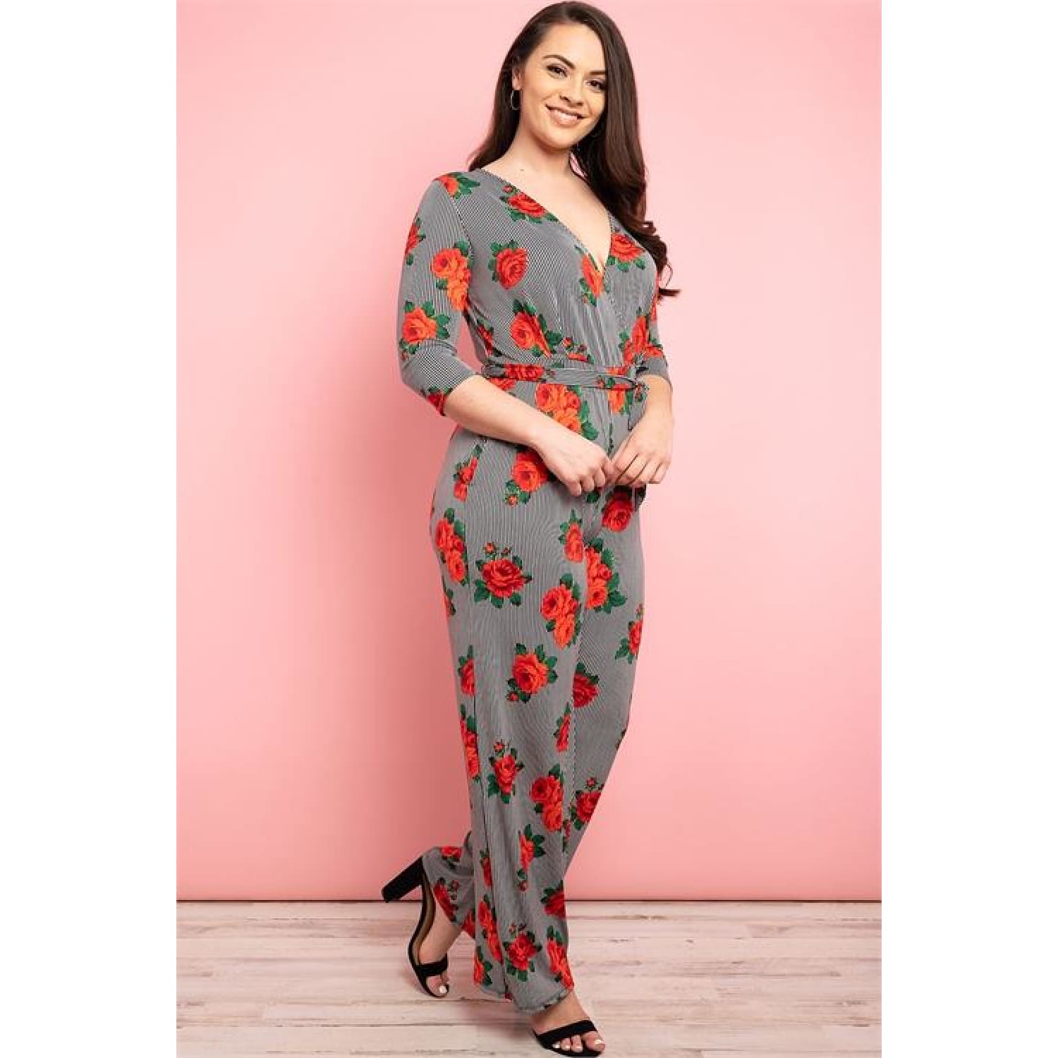 Roses And Stripes Plus Jumpsuit - OUTFITS