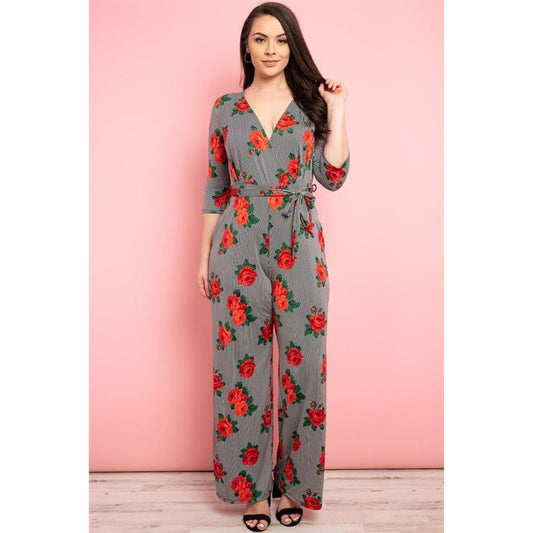 Roses And Stripes Plus Jumpsuit - OUTFITS