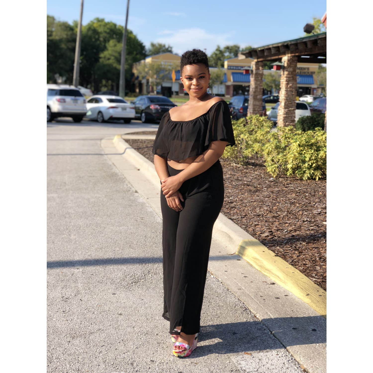 Ruffle Crop Top & Wide Leg Pants Set - Black - Best YOU by HTS