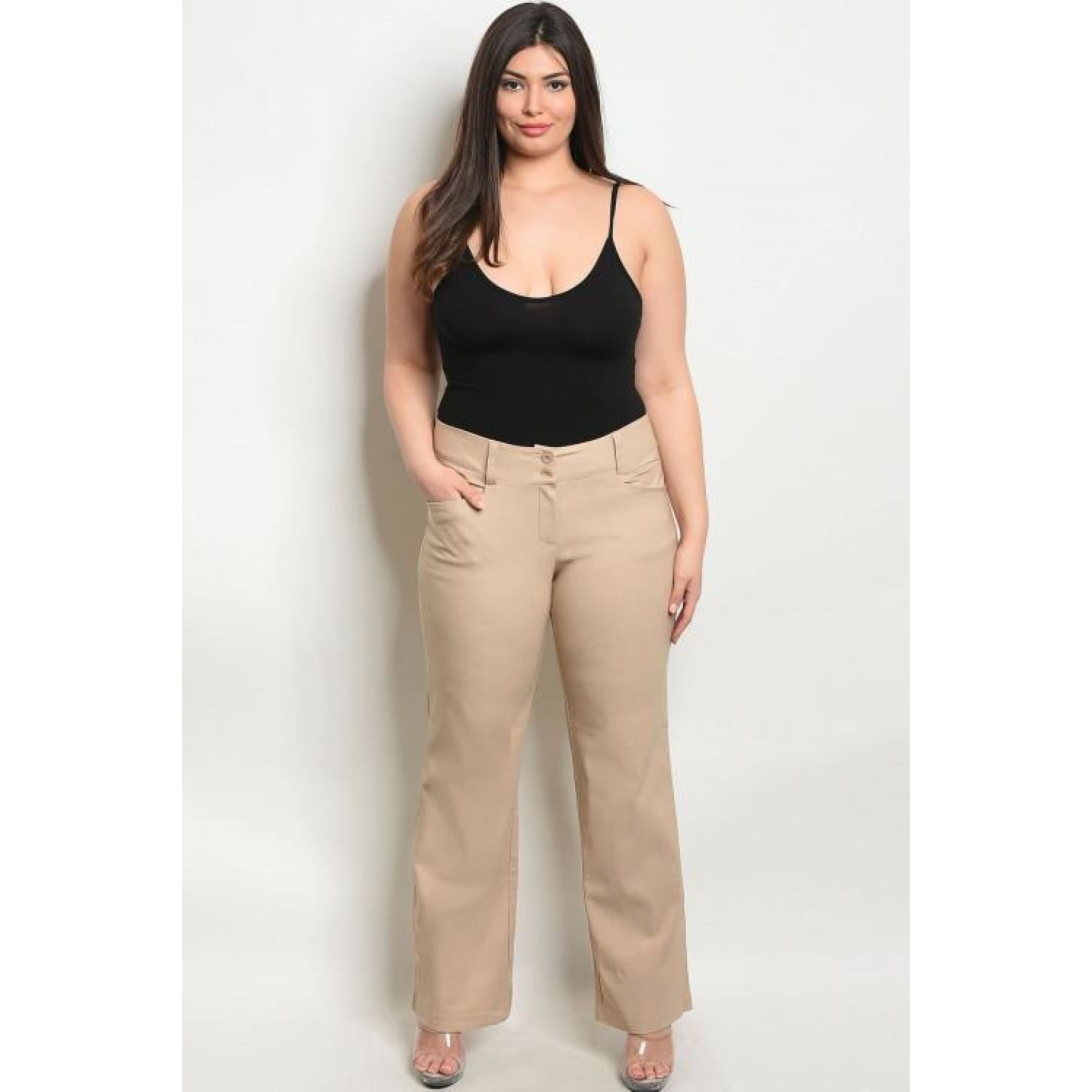 Tan Button Up Pants Plus - Best YOU by HTS