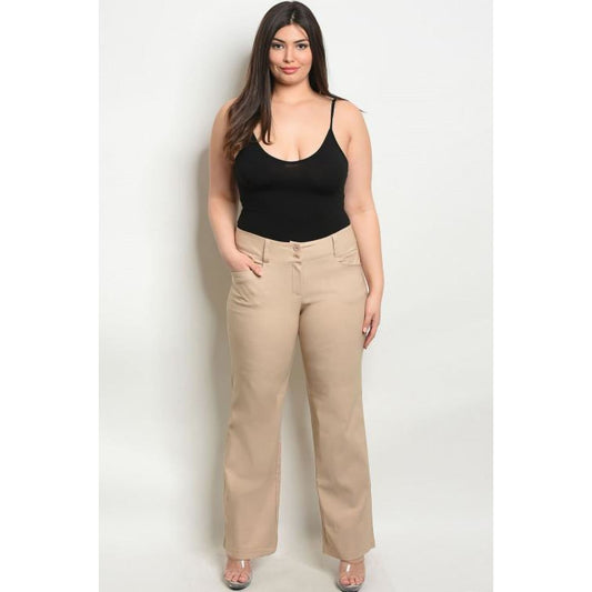 Tan Button Up Pants Plus - Best YOU by HTS