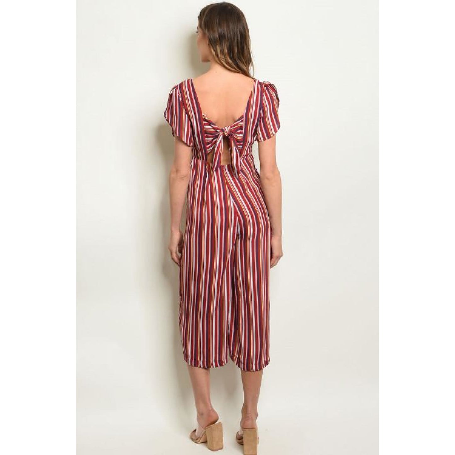 Wine Stripes with Back Bow Jumpsuit - Best YOU by HTS
