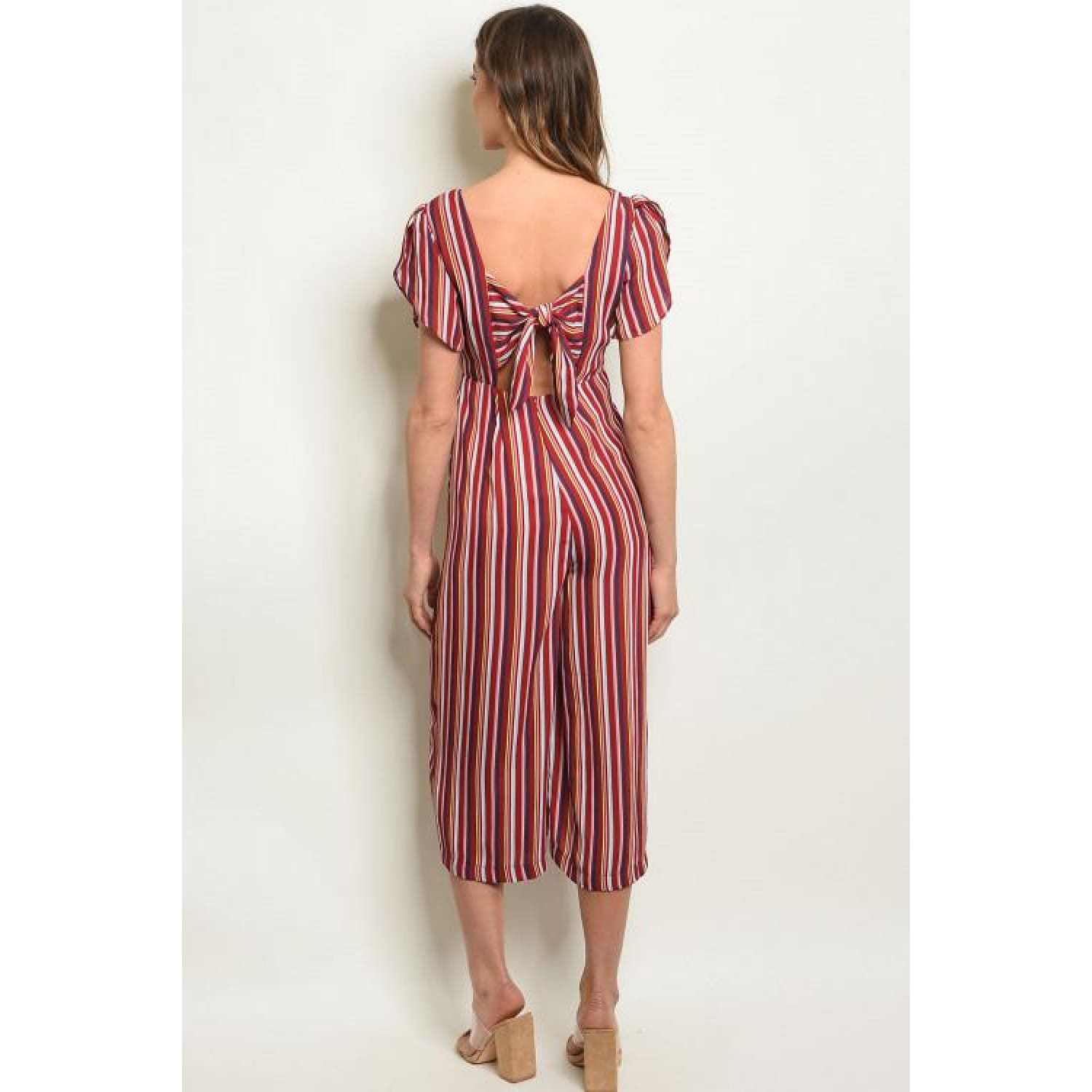 Wine Stripes with Back Bow Jumpsuit - Best YOU by HTS