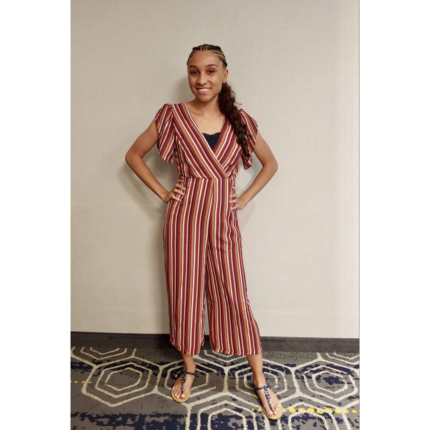 Wine Stripes with Back Bow Jumpsuit - Best YOU by HTS