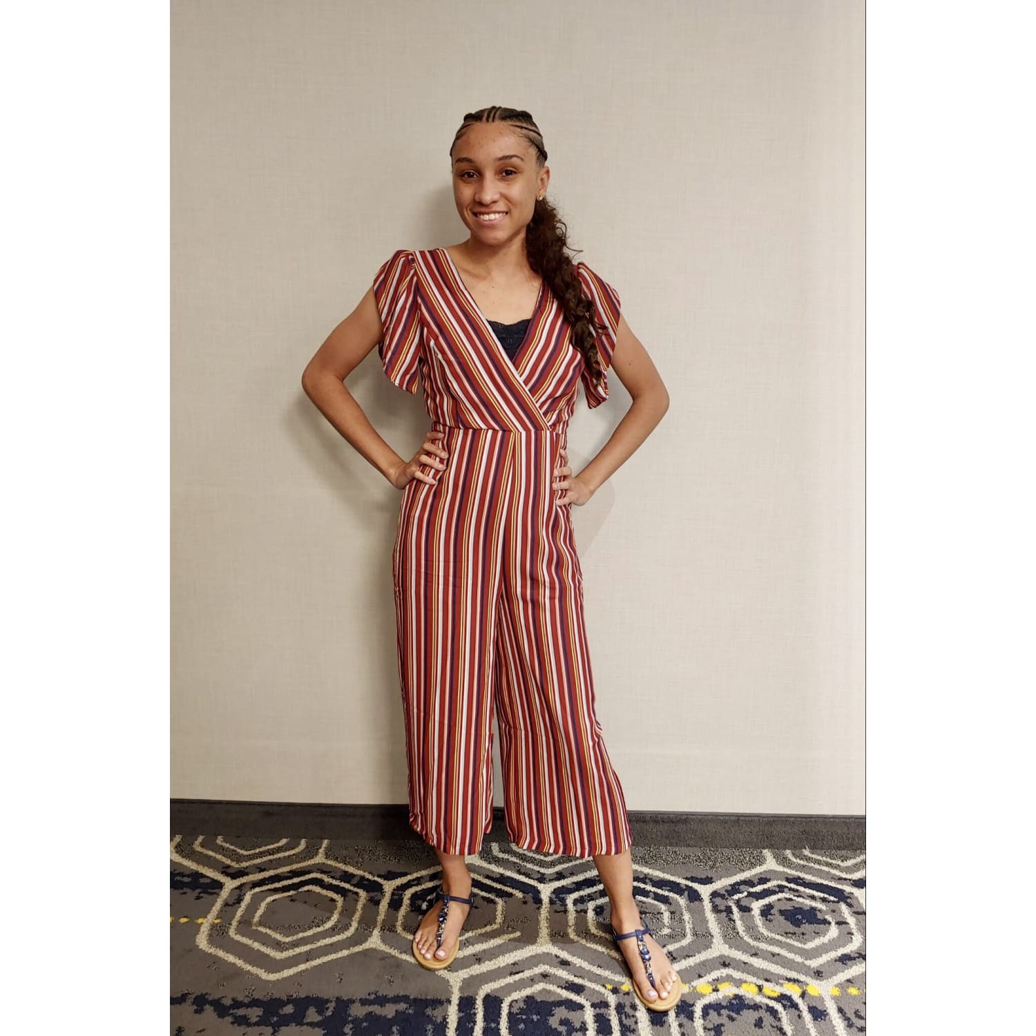 Wine Stripes with Back Bow Jumpsuit - Best YOU by HTS