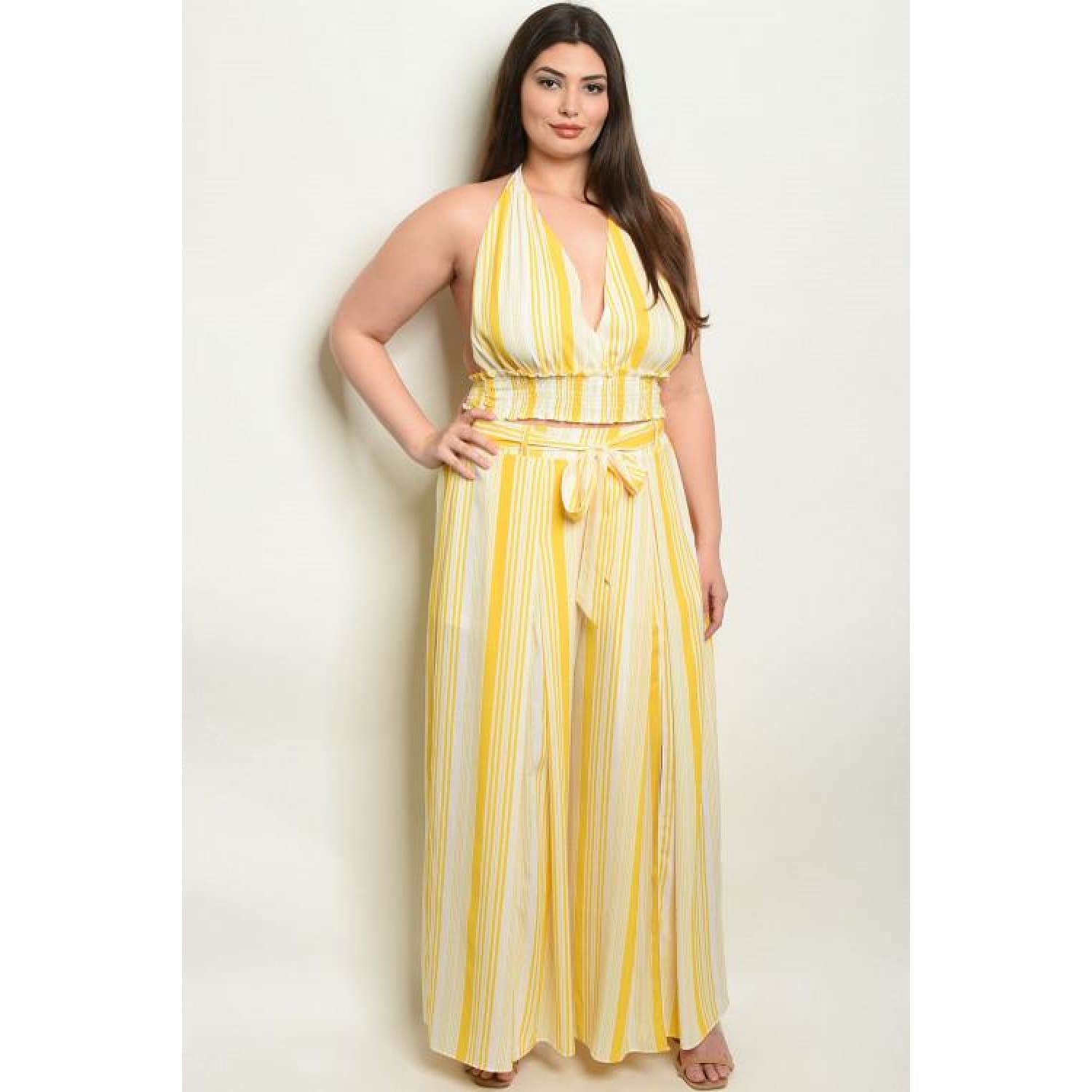 Yellow Stripes Plus Pants Set - Best YOU by HTS